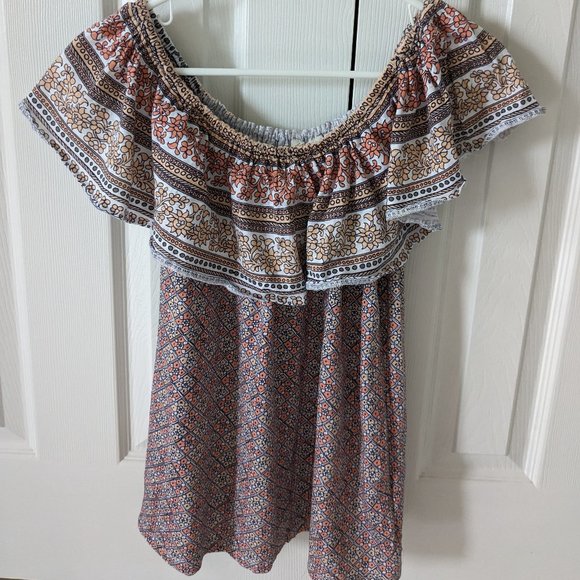 JANE AND DELANCEY Women's On or Off Shoulder Top Blouse Size M Peach Print NWOT - Picture 4 of 7